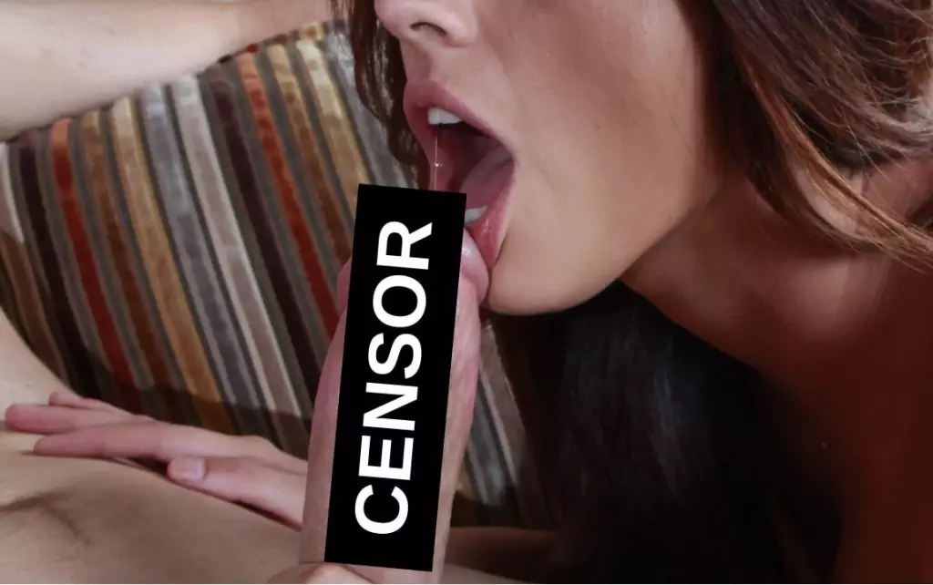 censored image of woman about to give a blowjob