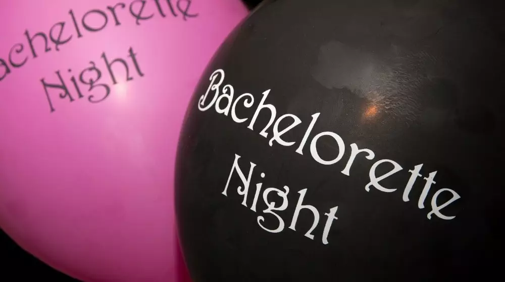balloons with bachelorette night written on them
