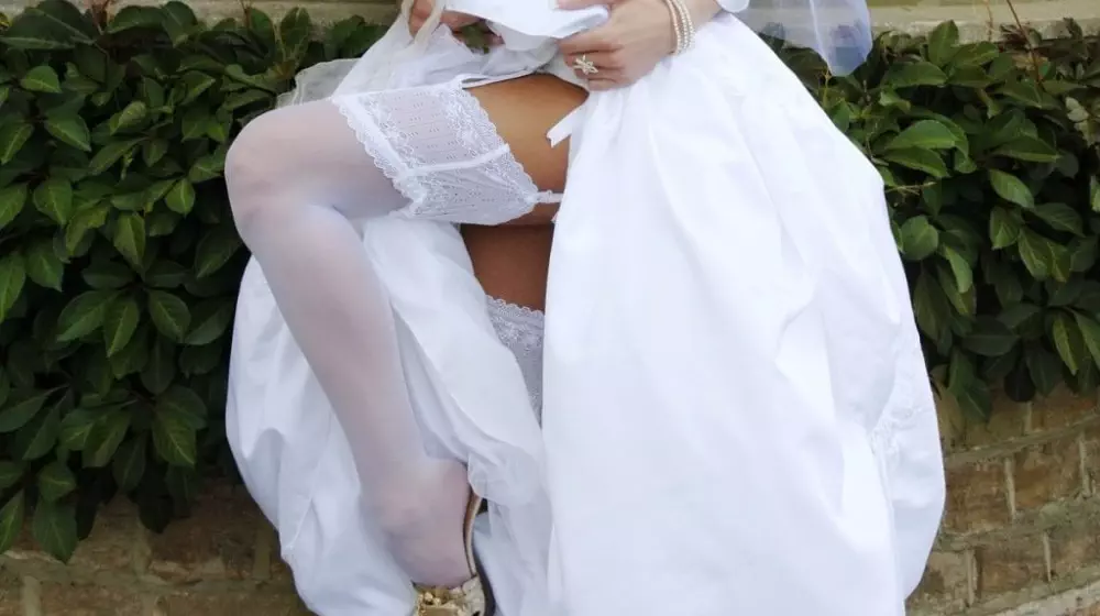 showing my leg in my slutty wedding dress